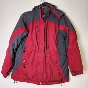 L.L. Bean Primaloft Parka Ski Jacket Women's Medium Red/Gray Removable Hood